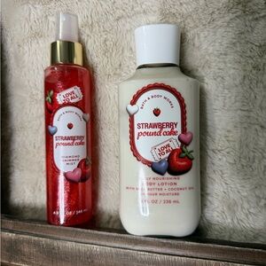 Bath & Body Works Strawberry Pound Cake Shimmer Mist & Lotion Set